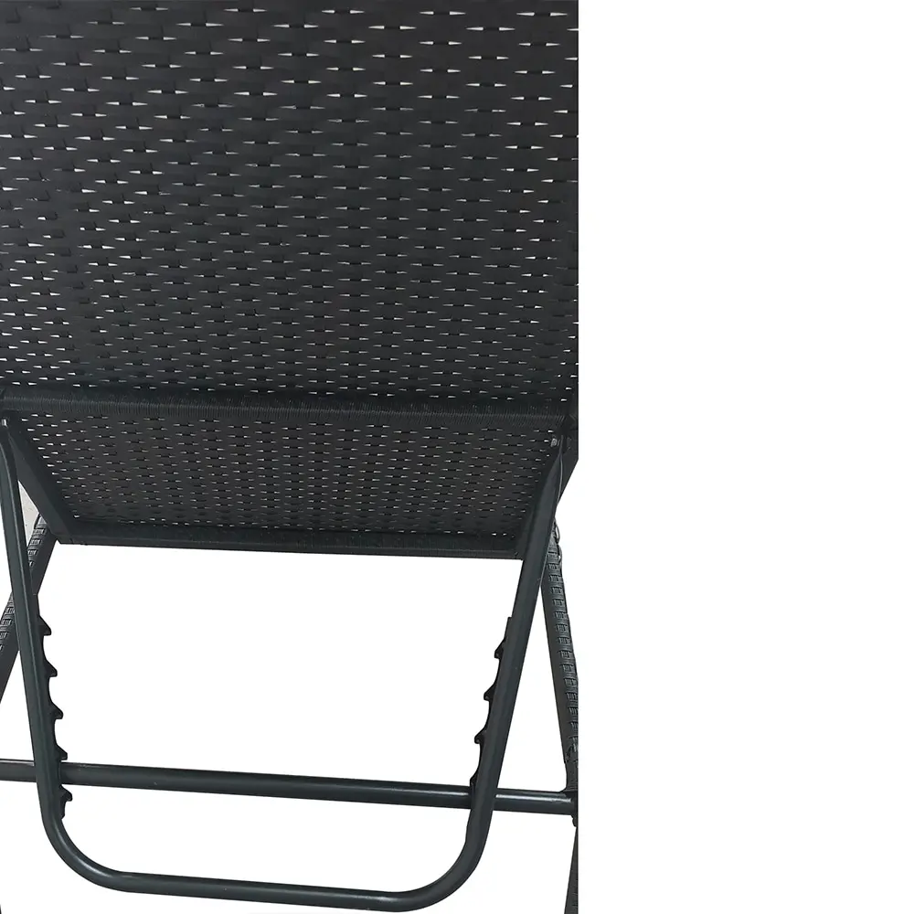 Outdoor lounge chair set featuring a reclining chair with woven fabric and metal frame, ideal for relaxation.
